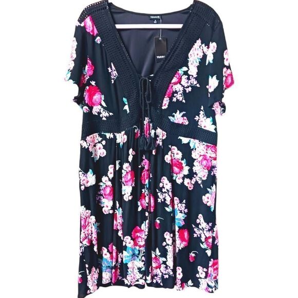 TORRID NEW Plus Size Mini Gauze Lace-Up Floral Skater dress. - Picture 2 of 16